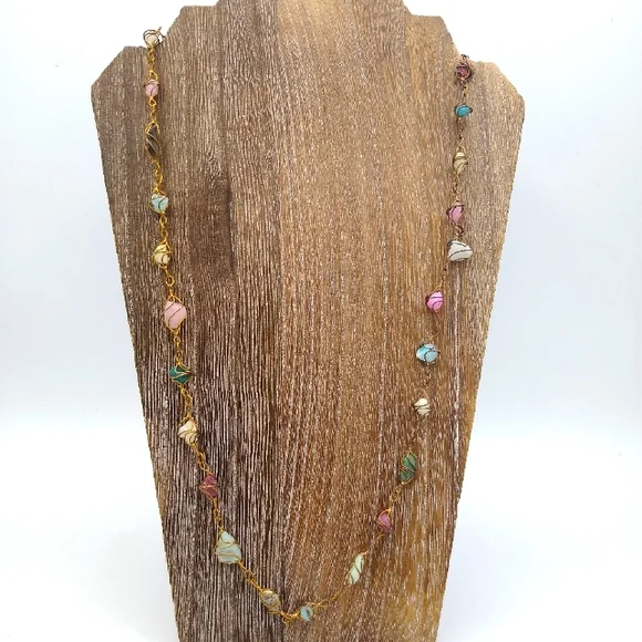 Vintage 1960s Artisan Handmade Wire Wrapped Semi Precious Stone Cage Necklace - Picture 6 of 7